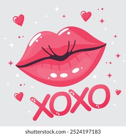 xoxo lips flat vector illustration