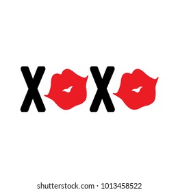 XOXO with lips. Vector sign on white background