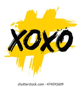 XOXO Love Hugs and Kisses Text Message (Brush Lettering Vector Illustration Design Template)