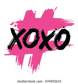 XOXO Love Hugs and Kisses Text Message (Brush Lettering Vector Illustration Design Template)