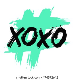XOXO Love Hugs and Kisses Text Message (Brush Lettering Vector Illustration Design Template)