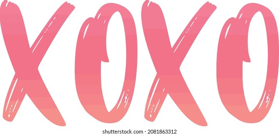 xoxo, Love word hand drawn brush lettering.Modern calligraphy script text. Vector illustration. Design for print on shirt, poster, banner. Pink color text on white background. Lovely print for shirt