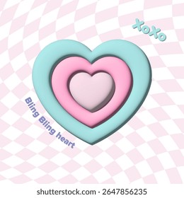 xoxo pastel bling blingcute 3D 3stepCoração suave triplo