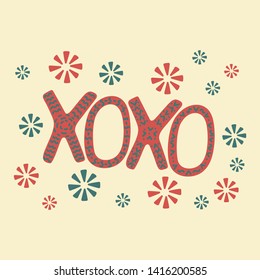 Xoxo phrase. Greeting card. Romantic lettering.