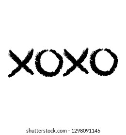 Xoxo phrase sketch saying. Hugs and kisses. Happy Valentines day sign symbol. Black color. Cute graphic object. Love greeting card. Flat design style. Isolated. White background. Vector illustration