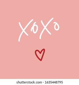 Xoxo phrase vector lettering. Modern brush calligraphy. Romantic illustration isolated on pink background eps 10