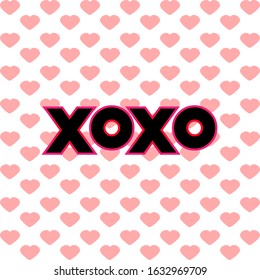 Xoxo phrase vector lettering typography on red colored hearts background.Design element for Happy Valentine's Day.