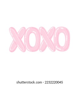 Xoxo pink foil balloons isolated on white background. Valentine’s day concept illustration. Vector clipart for greeting cards, wedding invitations, party, birthday cards.