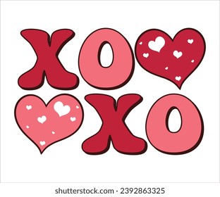 Xoxo Retro Valentines T-Shirt, Cute Valentines T-Shirt, Heart T-Shirt, Groovy Valentine Shirt, Valentines Day, Mini Valentine, kids Valentine, Cut File For Cricut And Silhouette