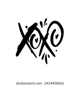 Xoxo romance love sign. Black color vector art. Holiday doodle element. Isolated on white background.