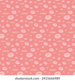 xoxo seamless pattern, kiss print vector background for postcards, wrapping paper, curtains, tablecloths or bedding