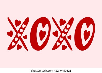 XOXO text. Hugs and kisses abbreviation with hearts. Love symbol. Valentine's day text. vector.