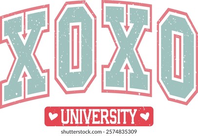 Xoxo University - Happy Valentine's day T-shirt Design, Valentine Varsity T-shirt design, Retro Valentine, retro Varsity, Love Heart Vector file, boho varsity, boho design