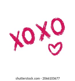 XOXO Valentine's Day Holiday Vector Text Typography with heart symbol. Greeting card. Romantic lettering. Ink illustration. Modern brush calligraphy. Isolated on white background.