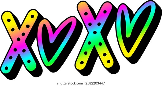 xoxo valentines day quote rainbow colorful bright vibrant vector graphic design and cut file