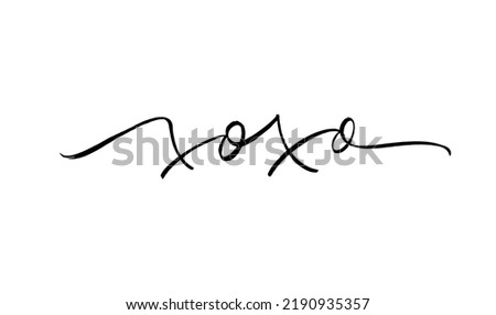 Xoxo vector black brush lettering with swashes on a white background. Hand written romantic line text. Hand drawn modern brush pen calligraphy. Beautiful cursive text about love for Valentine's day. 