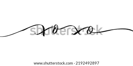 Xoxo vector black brush lettering with swashes on a white background. Hand written romantic line text. Hand drawn modern brush pen calligraphy. Beautiful cursive text about love for Valentine's day. 