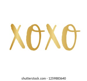 Xoxo vector brush lettering phrase. Greeting card. Romantic illustration for Valentines day. Modern brush calligraphy. Gold quote solated on white background.