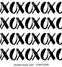 XOXO Vector Seamless Pattern. Christmas HoHo. Hand Drawn Monochrome Texture. 