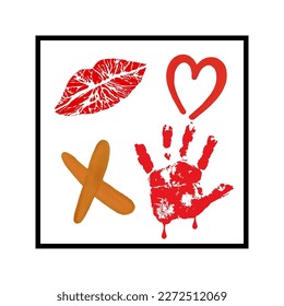 xoxo word icon design vector in double line stacked ink stroke effect with heart shaped letter.