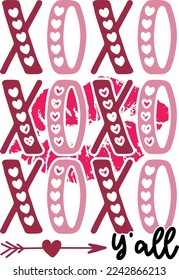 Xoxo Y'all . Valentine’s Day Quotes T Shirt Design Vector graphic, typographic poster, or t-shirt