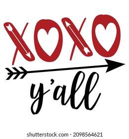 Xoxo y'all, Happy valentine shirt print template, heart arrow vector