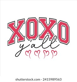 Xoxo Y'all Valentine Varsity EPS Design svg