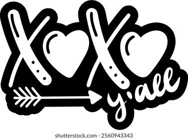 xoxo y'all valentines day black vector graphic design and cut file