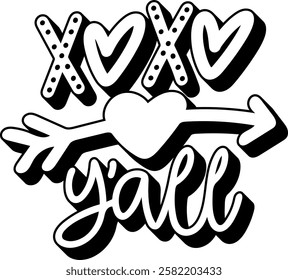 xoxo yall valentines day quote black vector graphic design and cut file