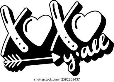 xoxo yall valentines day quote black vector graphic design and cut file