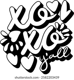 xoxo yall valentines day quote black vector graphic design and cut file