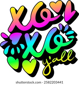 xoxo yall valentines day quote rainbow colorful bright vibrant vector graphic design and cut file