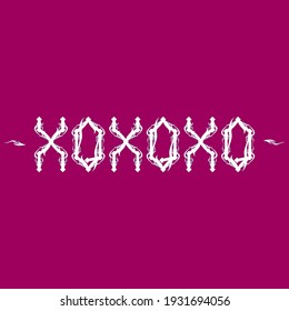 XOXOXO.Letrado coloquial moderno.Abrazos y besos.Plantilla de arte vectorial.