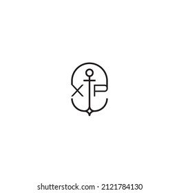 XP creative letter logo design in anchor concept with high quality professional design that will print well across any print media