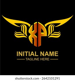 XP Golden Wing Emblem Logo with elegant gold wings, sleek and modern design. Ideal for branding, creative projects, luxury businesses, or artistic ventures.