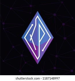 XP Initial letter block chain logo icon vector template. Looping mono line circuit letter on rhombus cube logo