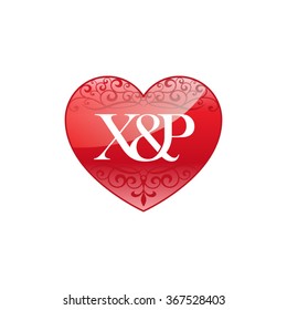 X&P initial letter logo with ornament heart shape