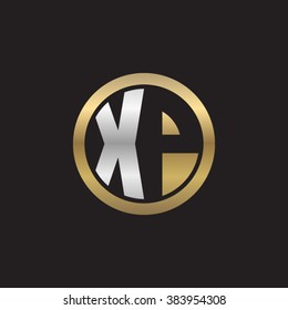 XP initial letters circle elegant logo golden silver black background