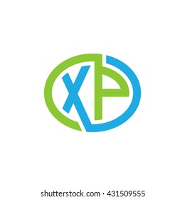 XP initial letters looping linked ellipse logo blue green