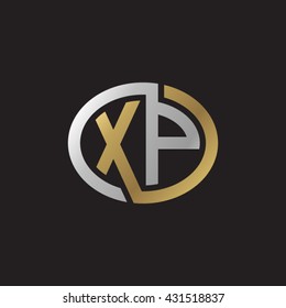 XP initial letters looping linked ellipse elegant logo golden silver black background