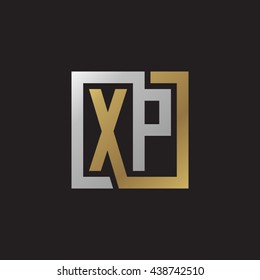XP initial letters looping linked square elegant logo golden silver black background