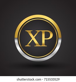 XP Letter logo in a circle, gold and silver colored. Vector design template elements for your business or company identity.