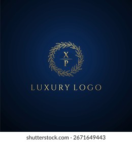 XP letter monogram luxury wedding with creative circle leaf gold