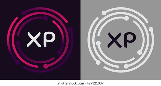 XP letters business logo icon design template elements in abstract background logo, design identity in circle, alphabet letter