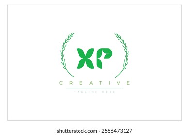 XP letters eco logo with leaf. Fresh nature and healthy leaf logo design.