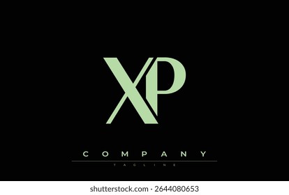 Design do logotipo XP Modern Initials. Logotipo de marca com iniciais estilizadas apresentando design arrojado e estética moderna. Ideal para profissionais de marca de negócios ou projetos criativos com foco em minimalista