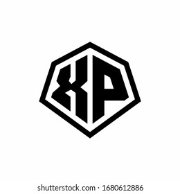 XP monogram logo with hexagon shape and line rounded style design template isolated on white background