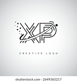 Logotipo do Monograma da Órbita XP - Marca de Letra Mínima Futurista com Linha de Arte Circular, Pontos Inspirados na Tecnologia e Conceito de Movimento Espacial para Identidade de Marca Moderna