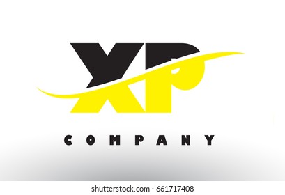 XP X P  Black and Yellow Letter Logo with White Swoosh and Curved Lines.