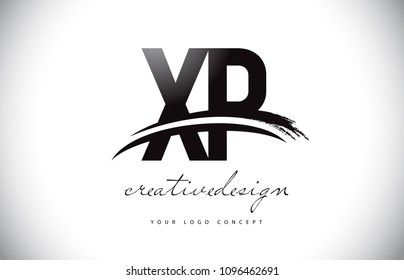XP X P Letter Logo Design with Swoosh and Black Brush Stroke. Modern Creative Brush Stroke Letters Vector Logo